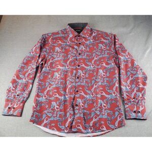 Bespoke Moda Shirt Men Large Red Paisley Button Up Long Sleeve Club Attractive